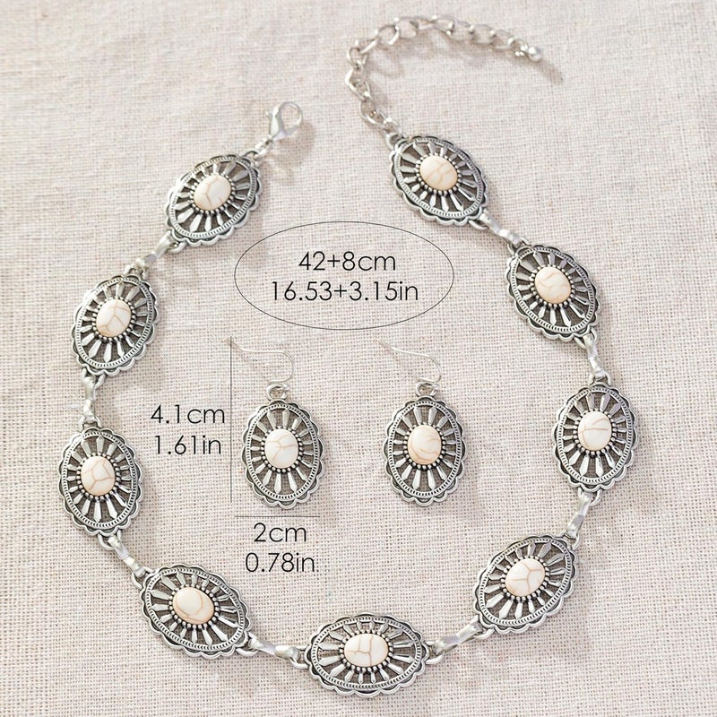 JMScape 4 PCS Western Turquoise Jewelry for Women Boho Vintage Navajo Pearl Necklace Earring Bracelet Ring Set Country Cowgirl Accessories for Gift - Image 4